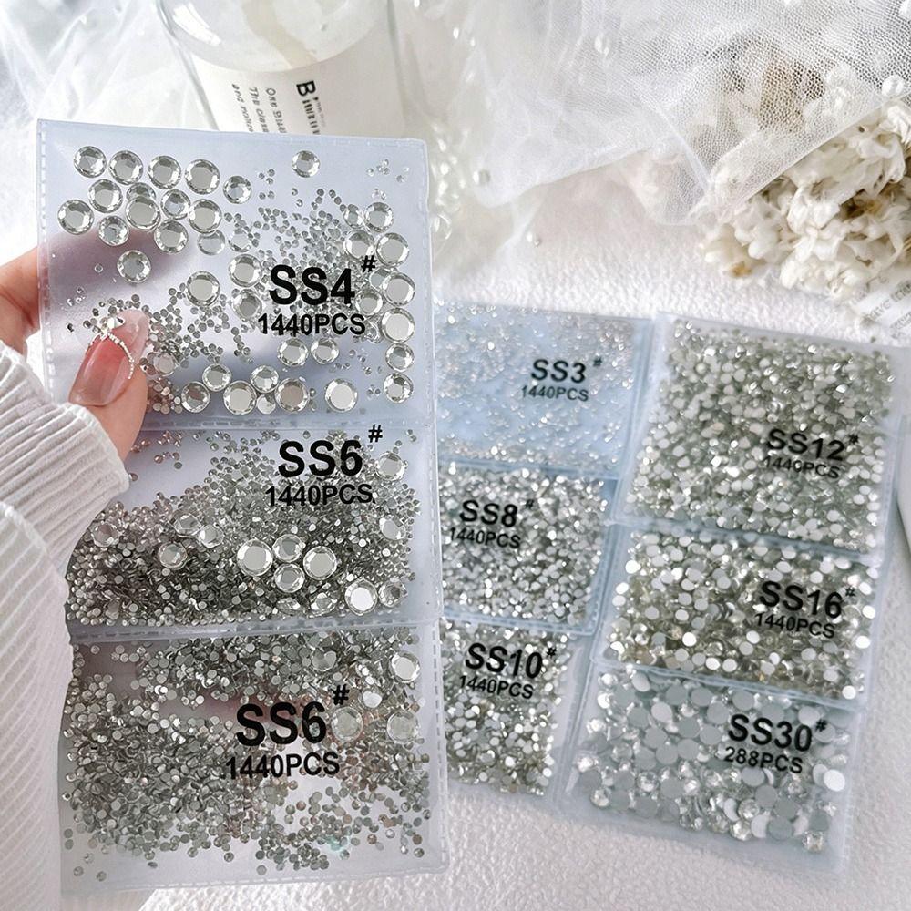 1440Pcs New Glass Nail Rhinestones Flat Back Round Cut Nail Diamonds AB Sparkly Nail Art Decorations DIY Craft