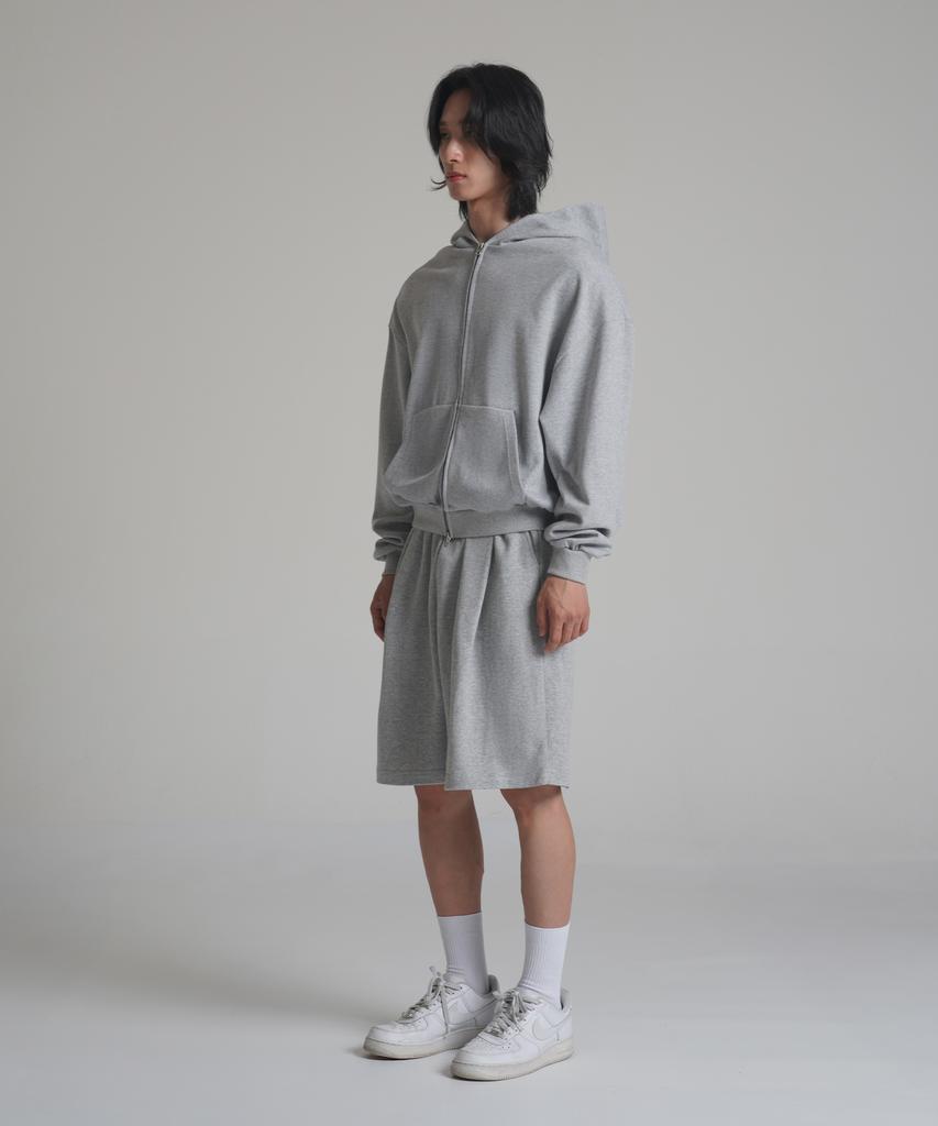 Noming Loose Fit Cropped Easy 2-Way Zip-Up Hoodie - Gray