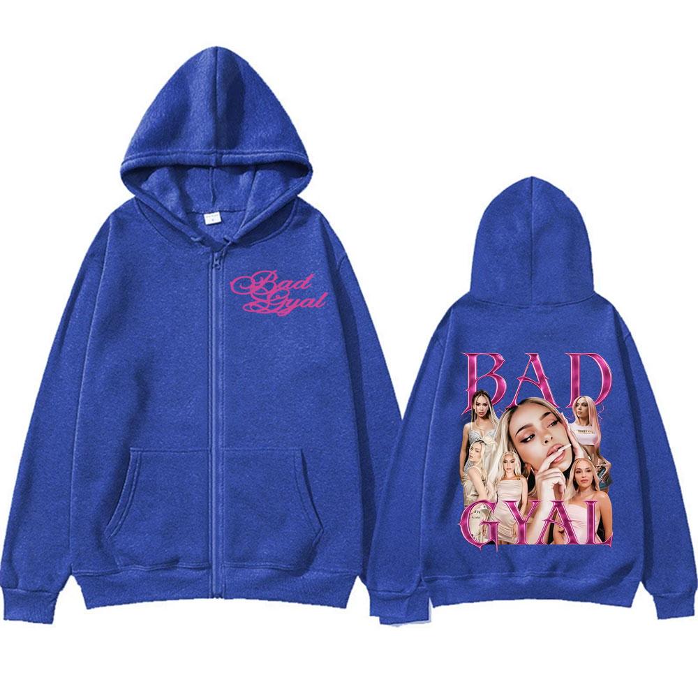 Zpěvák Bad Gyal Vintage 90s Grafické Mikiny na Zip Muži Ženy Harajuku Módní Estetická Mikina Bunda Pohodlné Mikiny na Zip