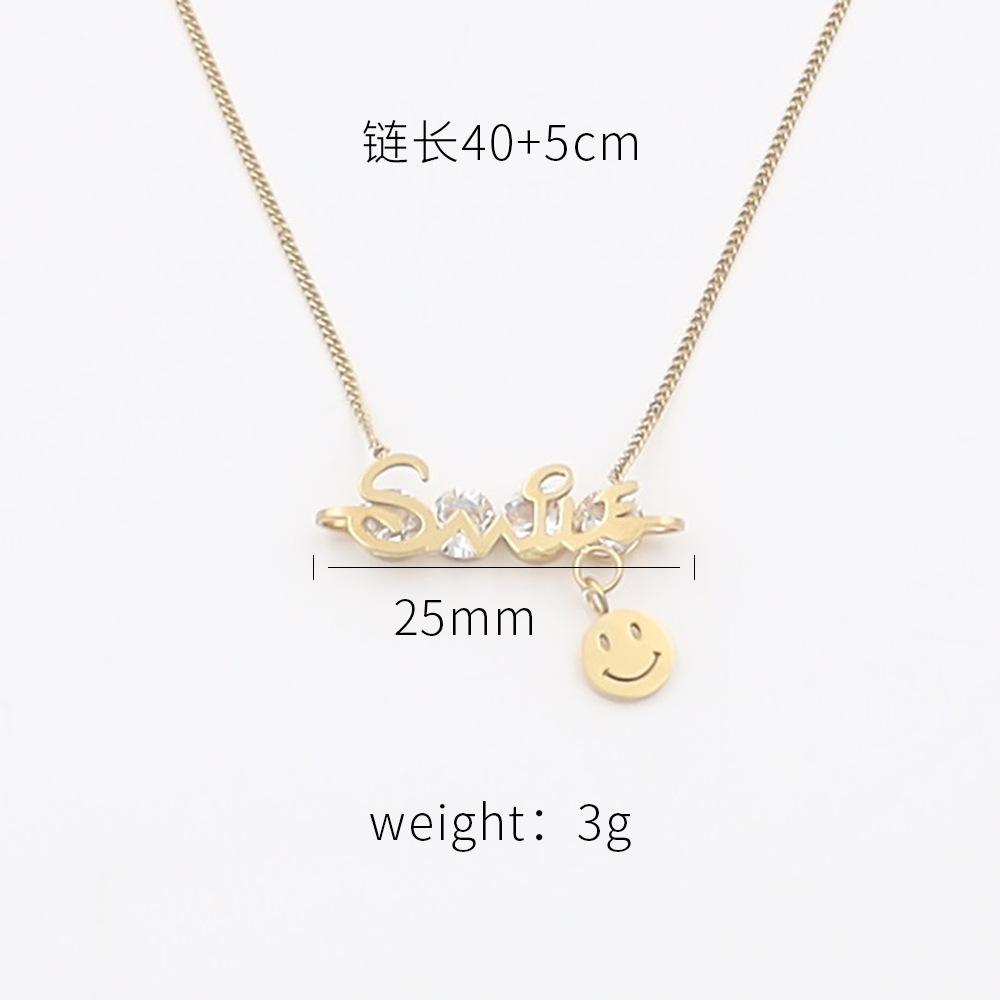 Fashion Niche Titanium Steel Collarbone Chain Does Not Fade Smile English Smiley Face Diamond Necklace Women S Versatile Jewelry