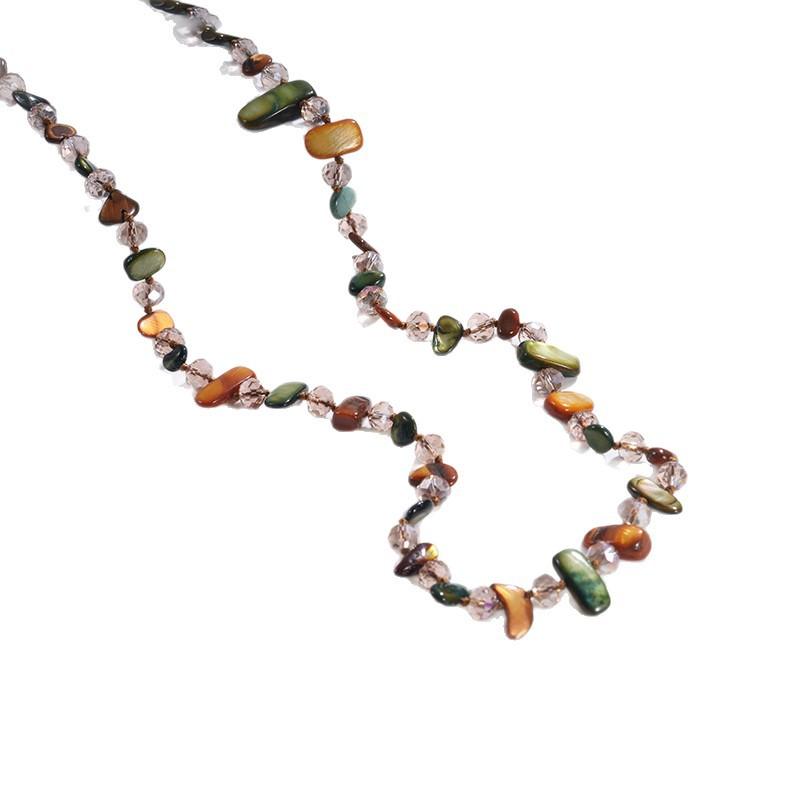 Minar Bohemian Multicolor Irregular Natural Stone Shell Crystal Glass Beads Beaded Necklace for Women Long Strand Sweater Chain