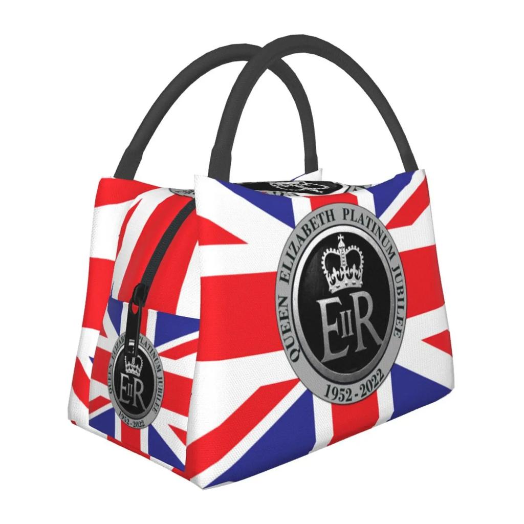 Queen Elizabeth II Flag Insulated Lunch Bag Amulet Cooler Thermal Lunch Tote Office Picnic Travel