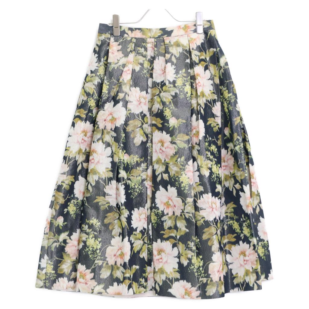 DRAWER Black Rayon Blend Flower Print Tuck Skirt Skirt 36 Black seriesUsed