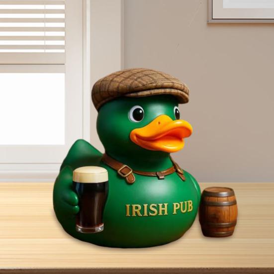 Irish Pub Duck Figurine Drinking Flat Cap Green Duck Statue Resin Animal Sculpture Home Office Bar Decoration Ornament