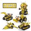 Moc 5 In 1 Electric Rc Intelligent Screen Led Robot Fighter Off-Road Vehicle Bulldozer Model Diy Building Block Children'S Toy