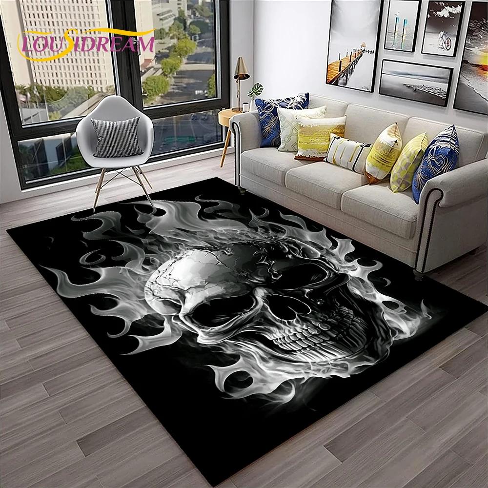3D Gothic Horror Skull Carpet Rug for Home Living Room Bedroom Sofa Playroom Doormat Decor,Kid Game Area Rug Non-slip Floor Mat