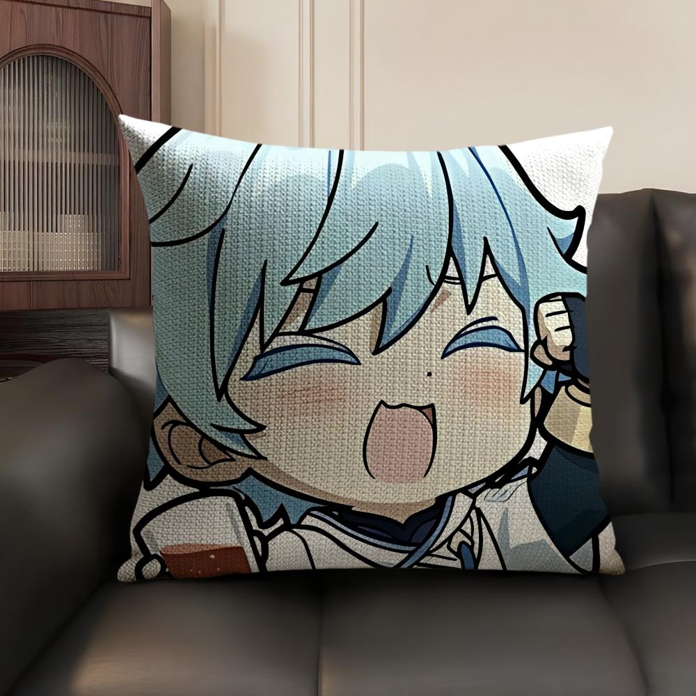 Chongyun Cute Genshin Impact Cushion Cover Natural Linen Organic Fabric Double-Sided Printing Sofa Home Decor Gift Pillow Case