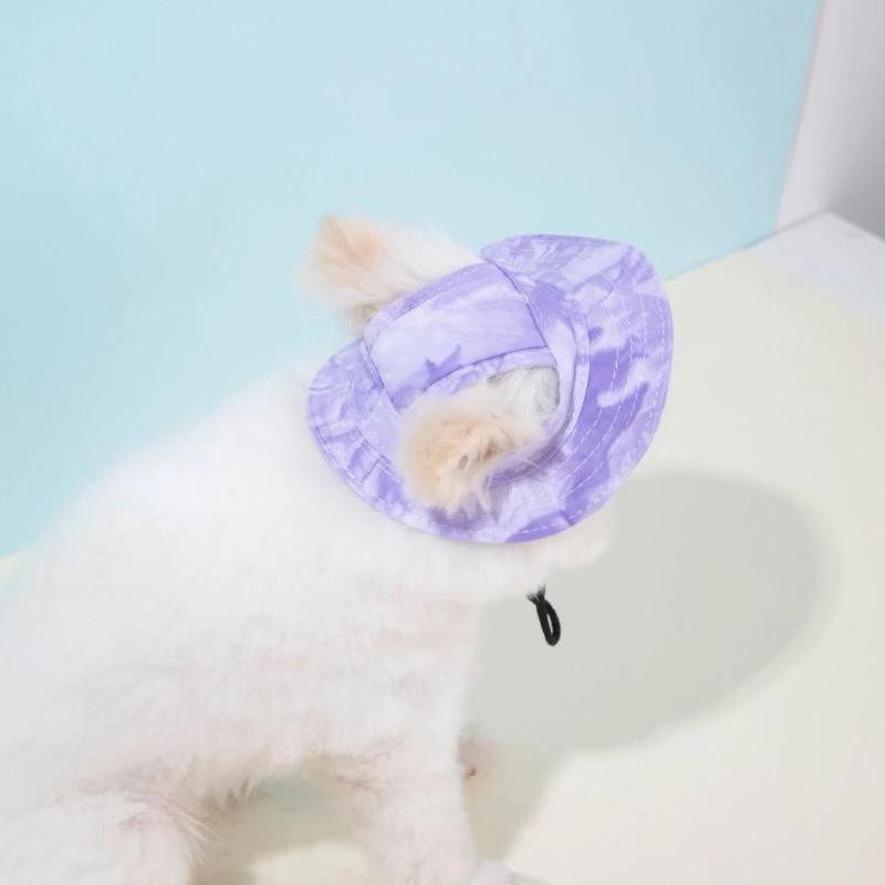 Summer Pet Baseball Cap with Ear Holes Adjustable Dyed Comfortable Dog Hat for Small Medium Dogs Outdoor Activities Home Use