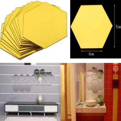 12Pcs 3D Mirror Hexagon Vinyl Removable Wall Sticker Decal Home Decor Art Diy