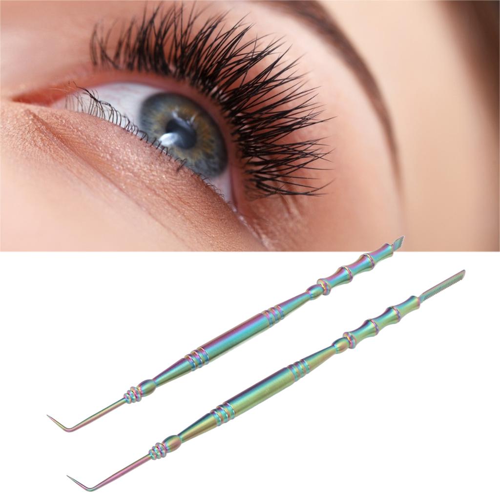 2 Stück Wimpernwell-Werkzeug Doppelkopf Edelstahl Bambusgelenkform Griff Wimpern Augenbrauen Well-Trenner-Werkzeug