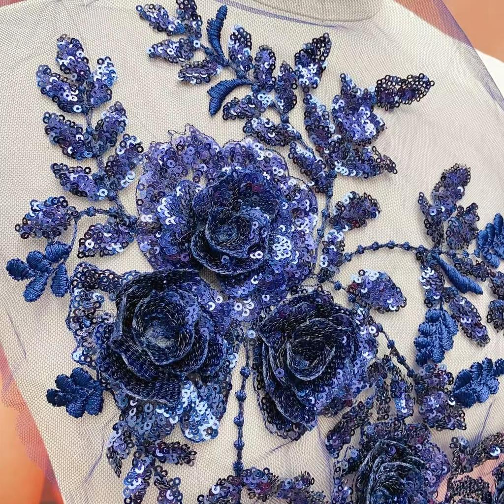 1 Pc Pink White Embroidery Lace Flowers Patch For Wedding Dress Costumes Handmade Repair 39*25CM