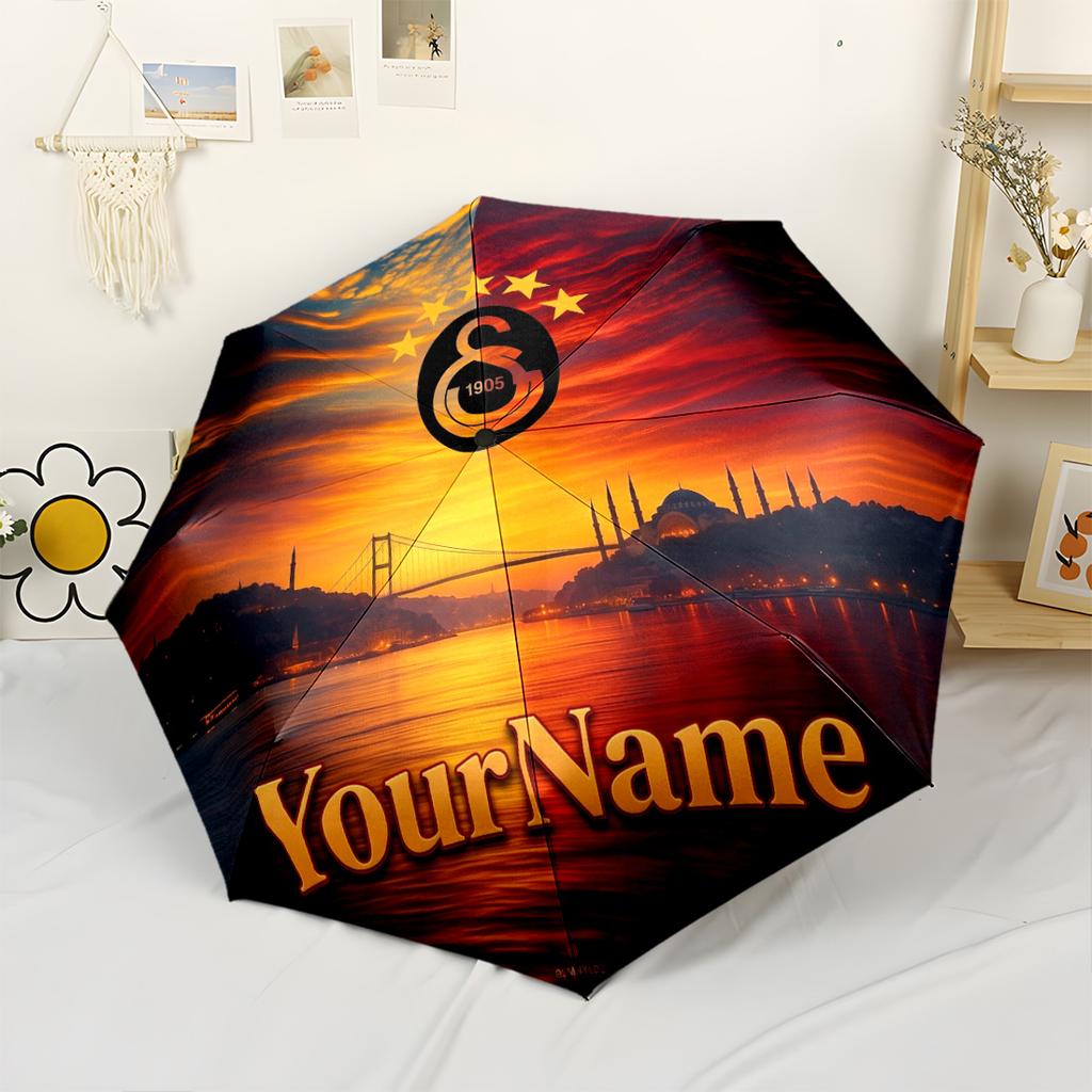 Galatasaray1 Personalized Text Umbrella Outdoor Automatic Umbrella Retractable Design with 8-Rib Durability Durable Plastic Iron