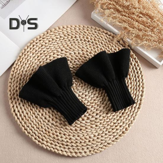 1 para damskich mankietów na nadgarstki dzianinowe elastyczne antypoślizgowe falbany utrzymujące ciepło ozdoba nadgarstka jednolity kolor księżniczka fałszywe mankiety fotografia prop