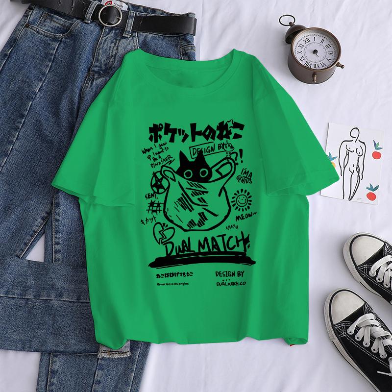 New Men Women Cartoon T-Shirts Harajuku Kawaii Cat Printed Short Sleeve Tees Couple Streetwear Clothes Y2K Tops Graphic T Shirts