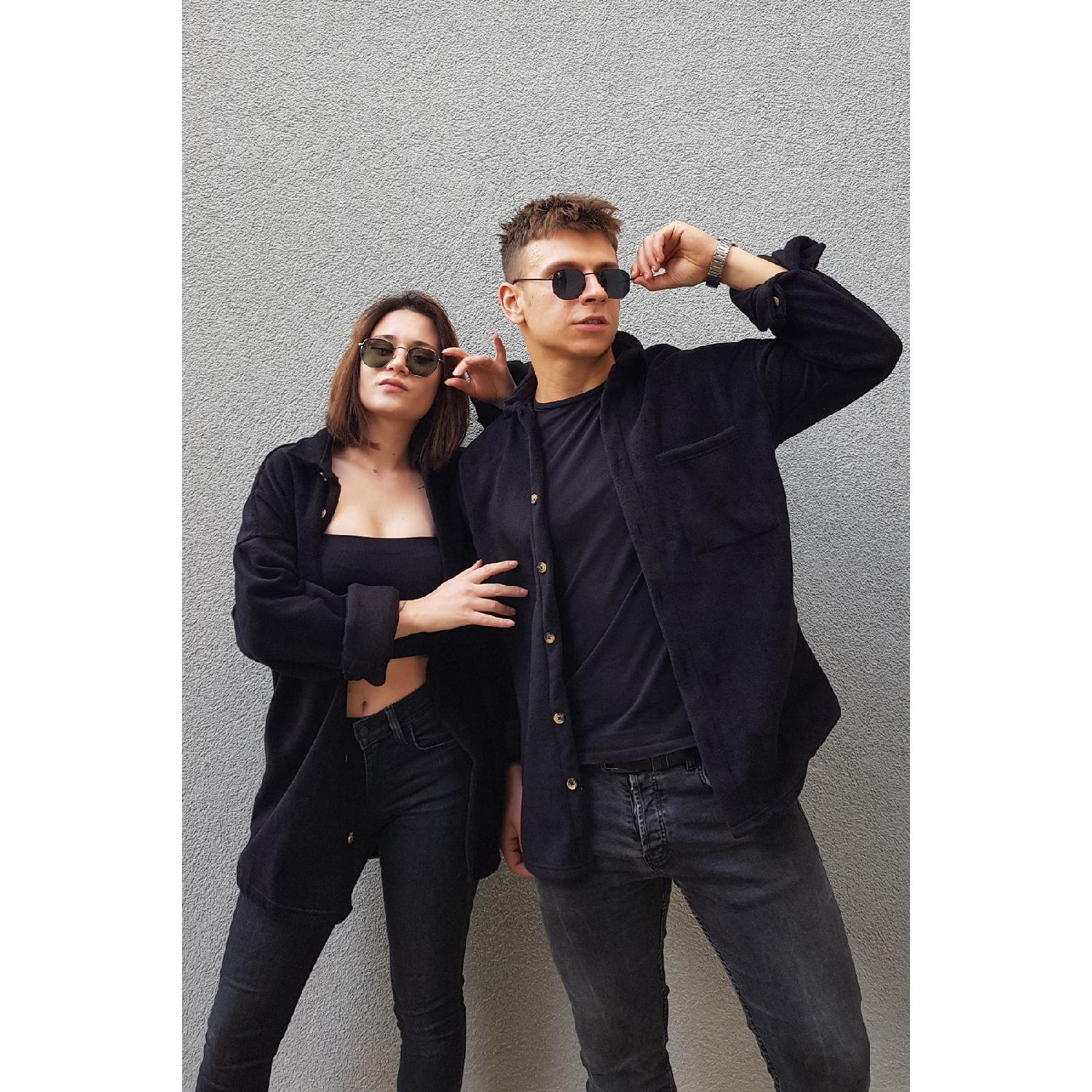 

Unisex Black Oversize Single Pocket Fleece Lumberjack Shirt S чорний