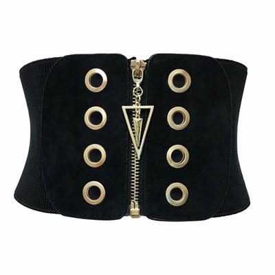Women Corset Belt Tummy Zipper Closure Elastic Fashion Slimming Daily Body Shaping Breathable Ultra Wide Soft Black High Waist