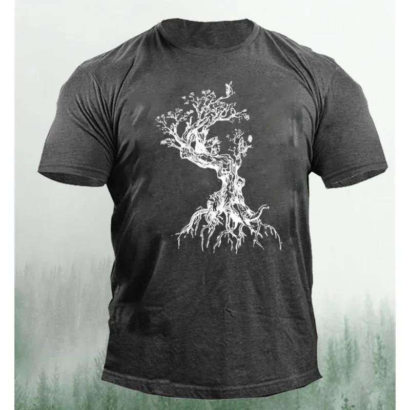Fashionable New Forest Tree Pattern Men's Printed T-shirt Street Fashion Harajuku Round Neck Large Comfortable Short Sleeve
