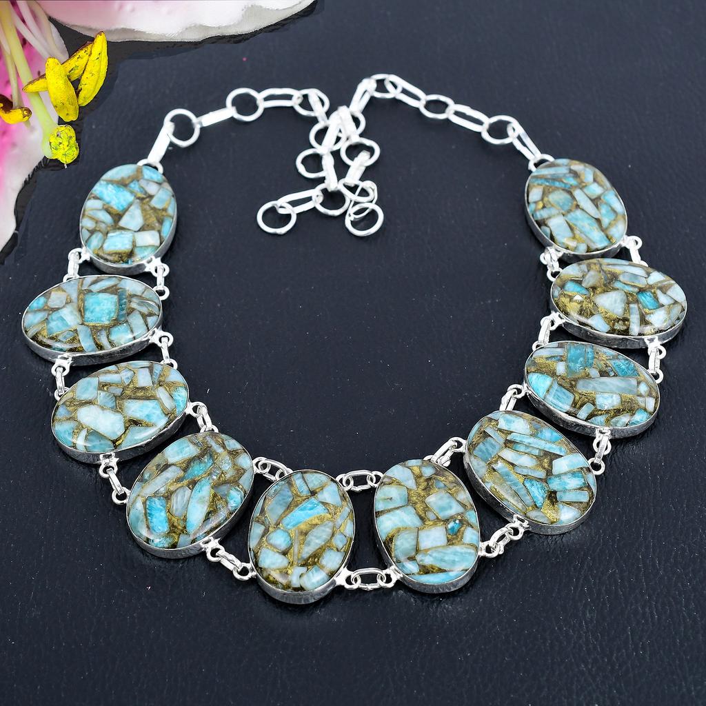 Copper Larimar Gemstone Handmade 925 Sterling Silver Jewelry Necklace 18" KG-1858