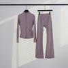 Womens Stand Collar Jacket Flared Pants Set Casual Sporty All-Match Yoga Outfit