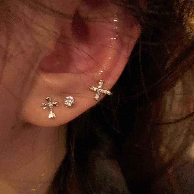 6Pcs/set copper Color Rhinestone Cross Stud Earrings for Women Fashion Punk Earring Sets Trendy Zircon Gifts Wholesale