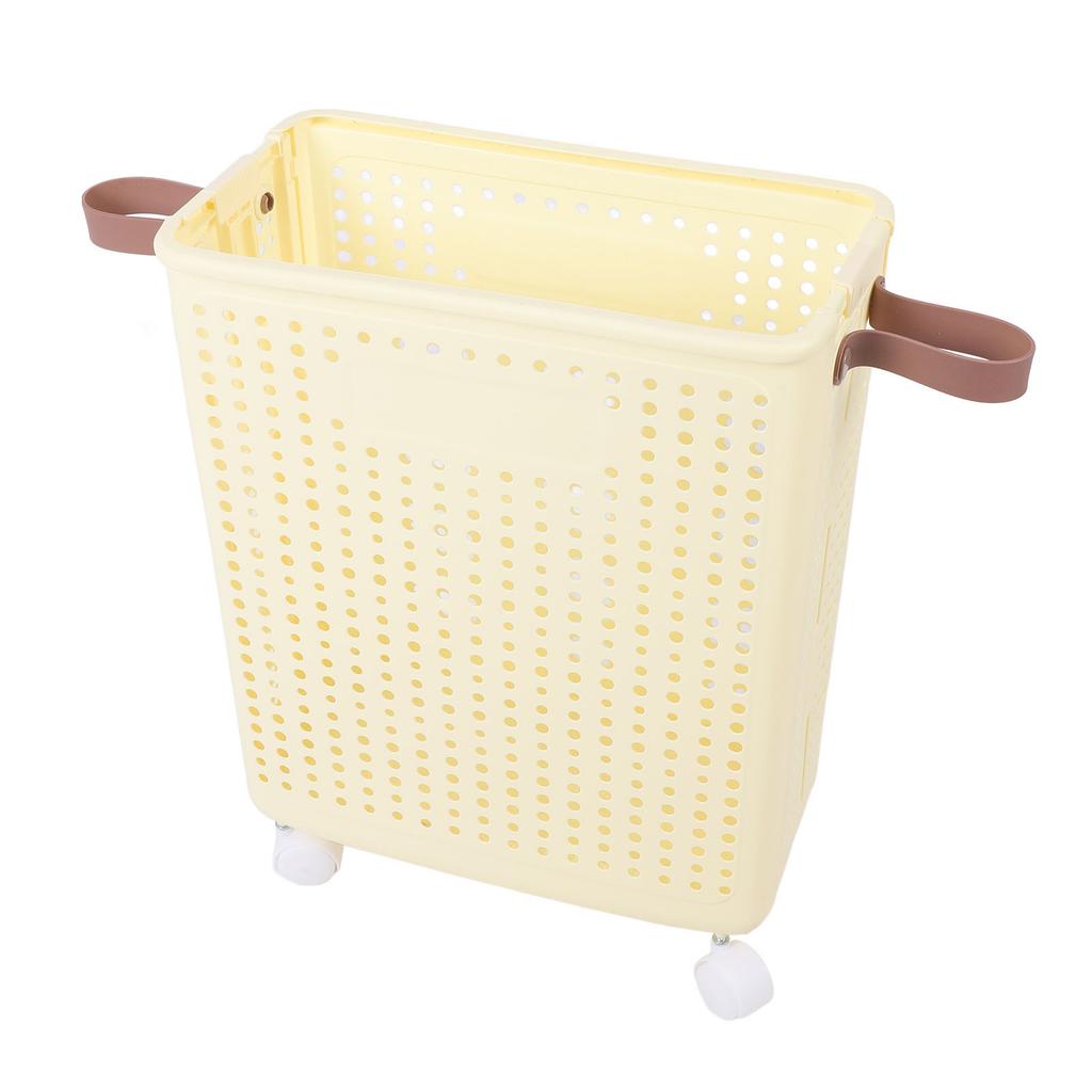 Slim Laundry Basket Foldable Space Saving Sturdy PP Plastic Narrow Clothes Hamper for Bathroom Corner Crm White