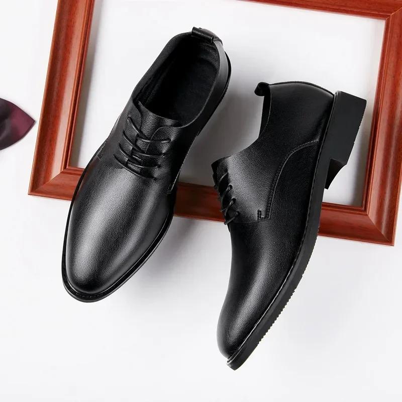 Fashion 2024 Men Elevated Formal Shoes Leather Dress Shoes Wedding Business Oxfords Breathable Working Lace Up Wedding Formal Shoes