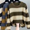 Women Sweaters Pullovers 2025 Autumn Winter Long Sleeve O-Neck Black Striped Knitted Sweater Women Tops Pullover JJ74