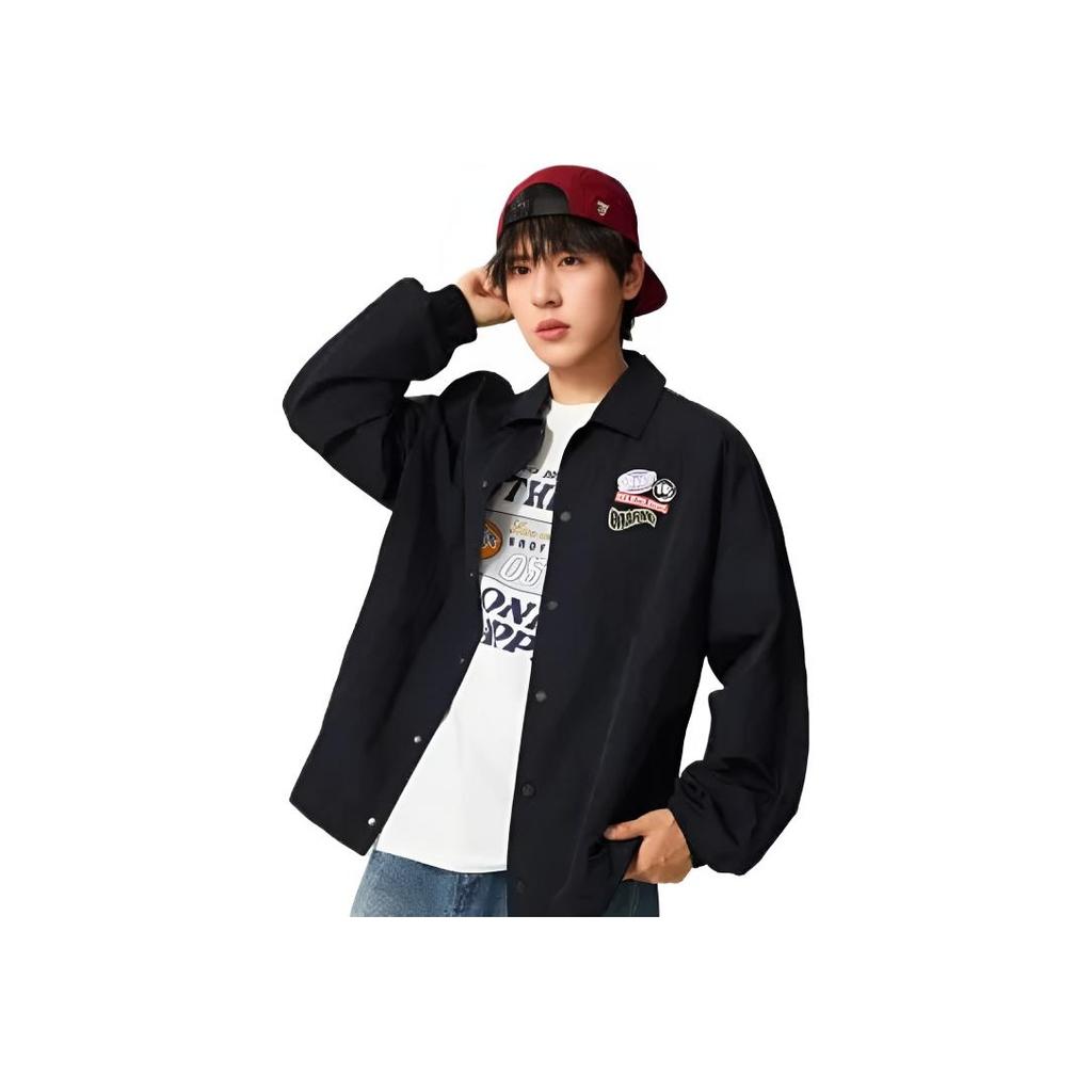 Li Ning Basketball Series Sport Casual Simple Letter Polo Jacket Men Jacket Black AFDV623-3