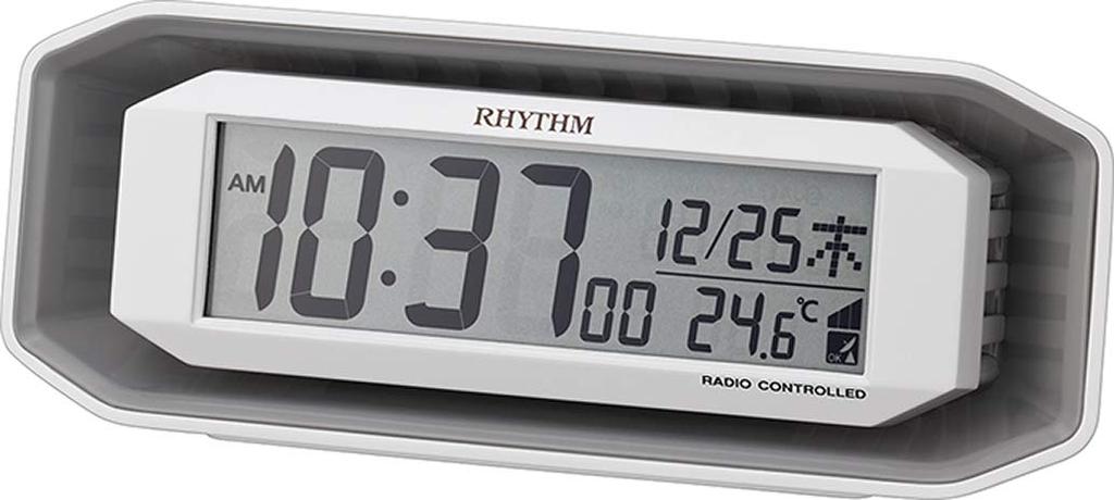 RHYTHM Loud Alarm Clock, Radio-Controlled, Electronic Sound, Digital, White, 7.2x18.3x6.4cm (8RZ220SR03)