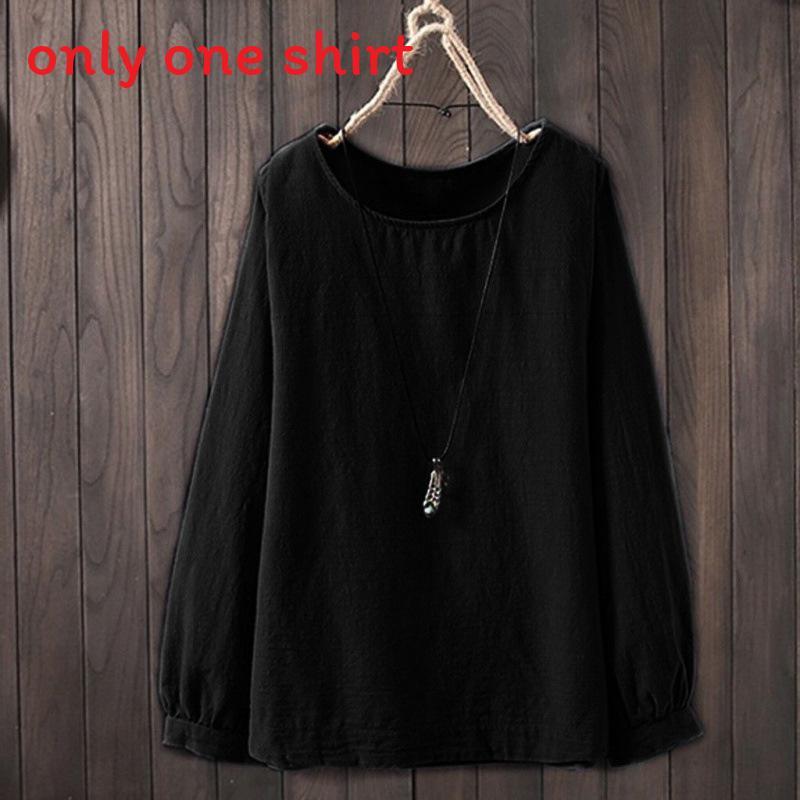 Cotton Linen Long Sleeve Shirt For Women With Round Neck And Relaxed Fit