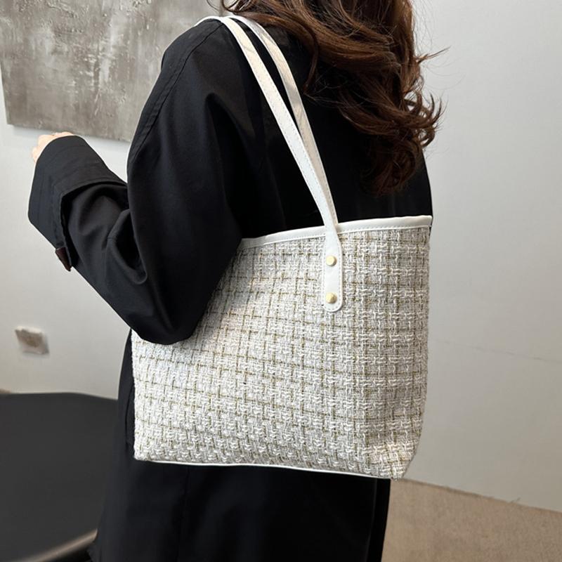 Large Capacity Women Shoulder Underarm Bags Simple Plaid Versatile Ladies Tote Bag Purse Portable Female Handbags with Zipper