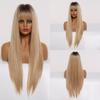 ALAN EATON L Long Straight Wigs Ombre Brown Synthetic Wigs for Women Natural Wigs with Bangs Cosplay Heat Resistant Hair