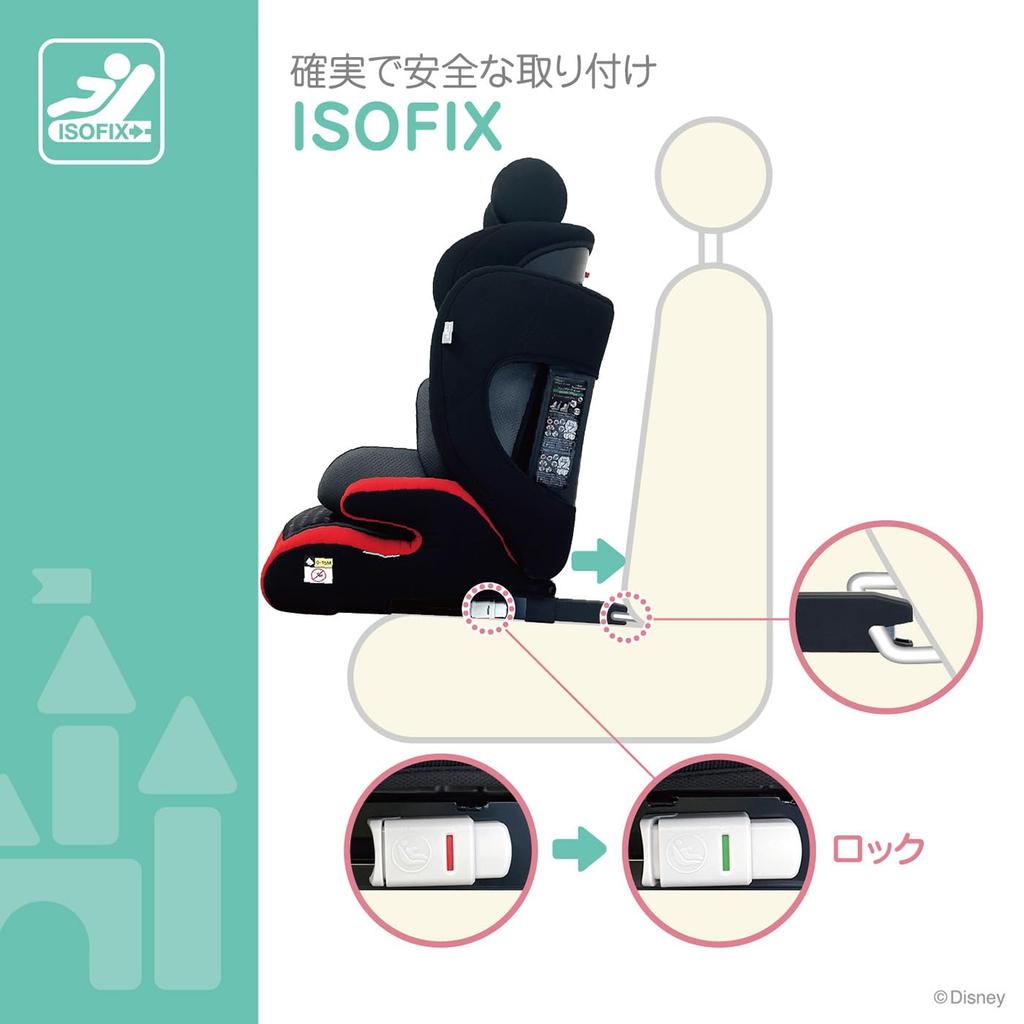 Disney Harness Junior FIX ISOFIX Age 15 Months and Up Child Seat Junior Seat Long Use R129 Next/Mickey (Smile)