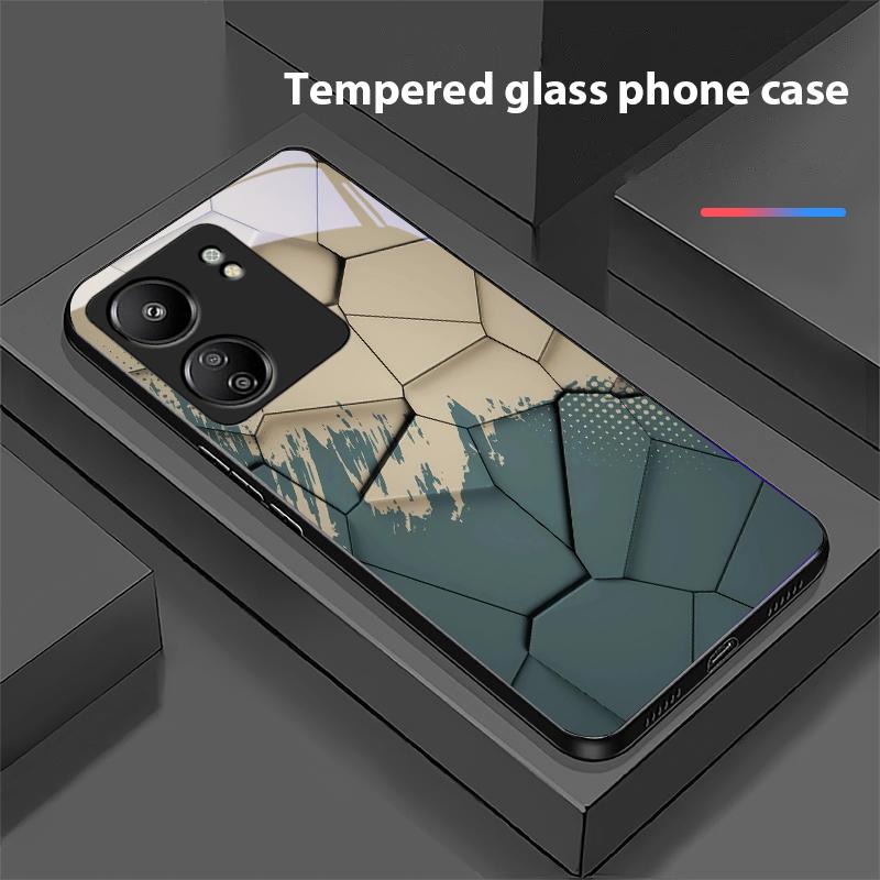 Geometrisches Muster Für Xiaomi Redmi 13C Note13 12 Pro Plus 5G Note 9 13T Pro POCO X6 F5 F6 Schwarze Handyhülle aus gehärtetem Glas