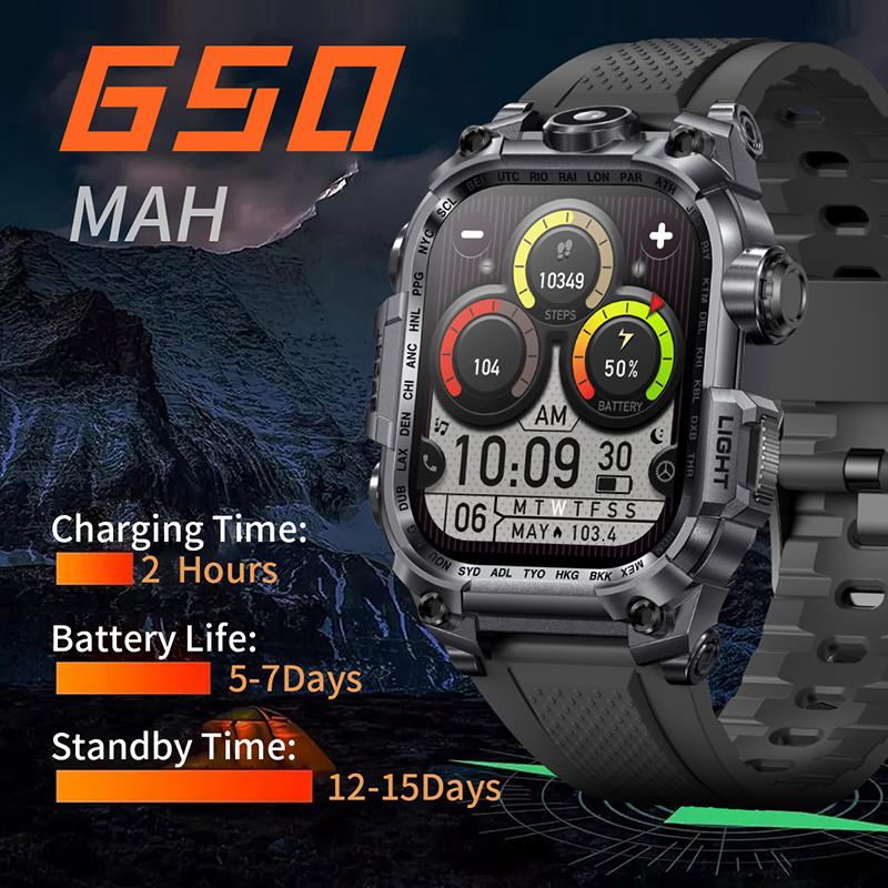 Nuovo Multifunzionale Schermo Grande Quadrato Smartwatch da Esterno Torcia Monitoraggio della Salute Bracciale Sportivo da Uomo