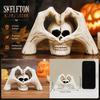 Creative Tricky Festival Gift Gothic Skeleton Hands Heart Sculpture with Skull, Romantic Love Statue, Halloween Theme Souvenir Shape Finger