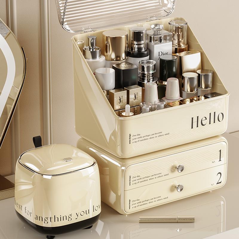 Dustproof Large-Capacity Cosmetic Storage Box for Lipstick & Skincare with Drawers
