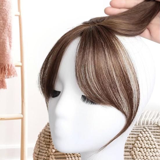 Women Clip-in Bangs Natural Wispy 3D French Bangs Forehead Hair Extensions Black Brown Side Bangs Fringe Wig Hairpieces