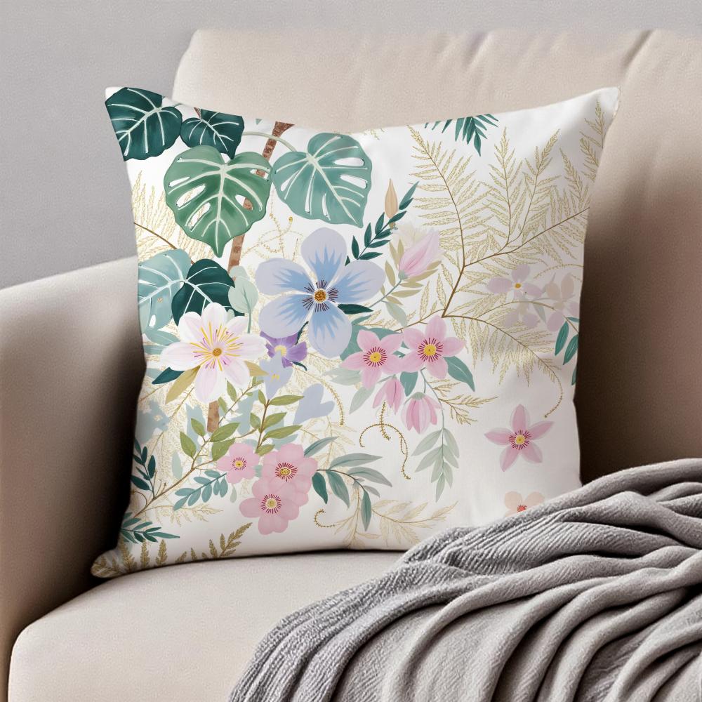 Classic retro watercolor style floral pattern Cushion Cover Pillowcase Antidustmite Invisible Zipper Short Plush Sofa Cushion