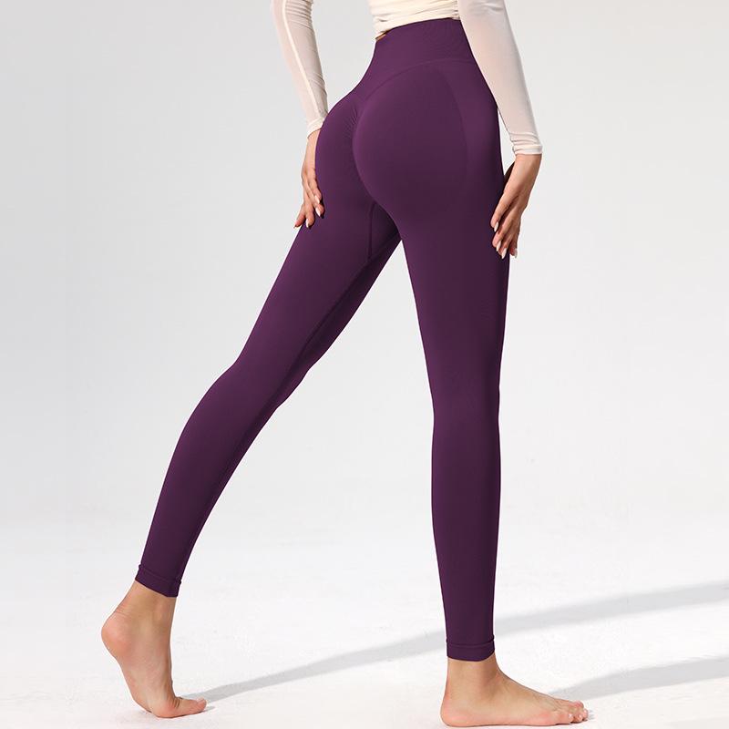 

Бесшовные брюки для йоги с высокой талией - Европейский и американский стиль, ощущение обнаженности, подтягивающие бедра, плотно прилегающие для женщин Large