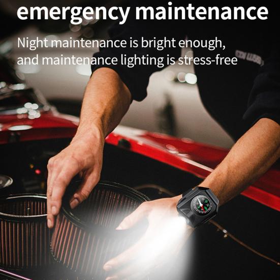 Camping Wrist Light with Compass Adjustable Strap Design Super Bright Waterproof Multiple Lighting Modes LED Flashlight Emergency Light