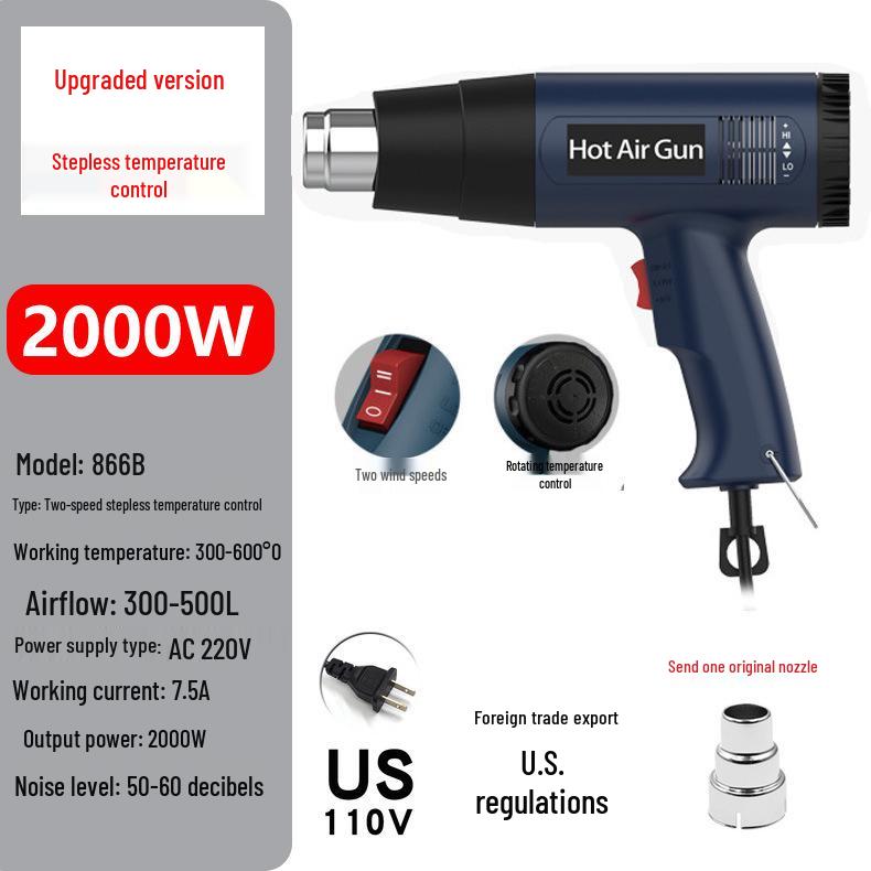 Dual Voltage High-Power Heat Gun: 110V US & 220V EU Handheld for Drying, Film Baking, and Heat Shrink Applications