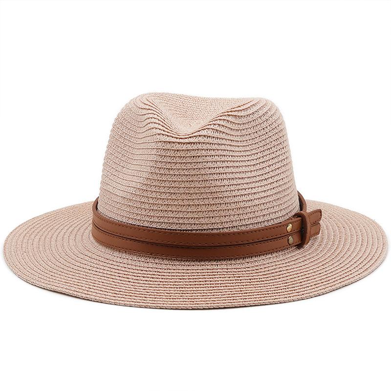 New Spring and Summer Panama Hat Yellow Belt Accessories Straw Top Hat Beach Breathable Casual Jazz Hat Straw Hat