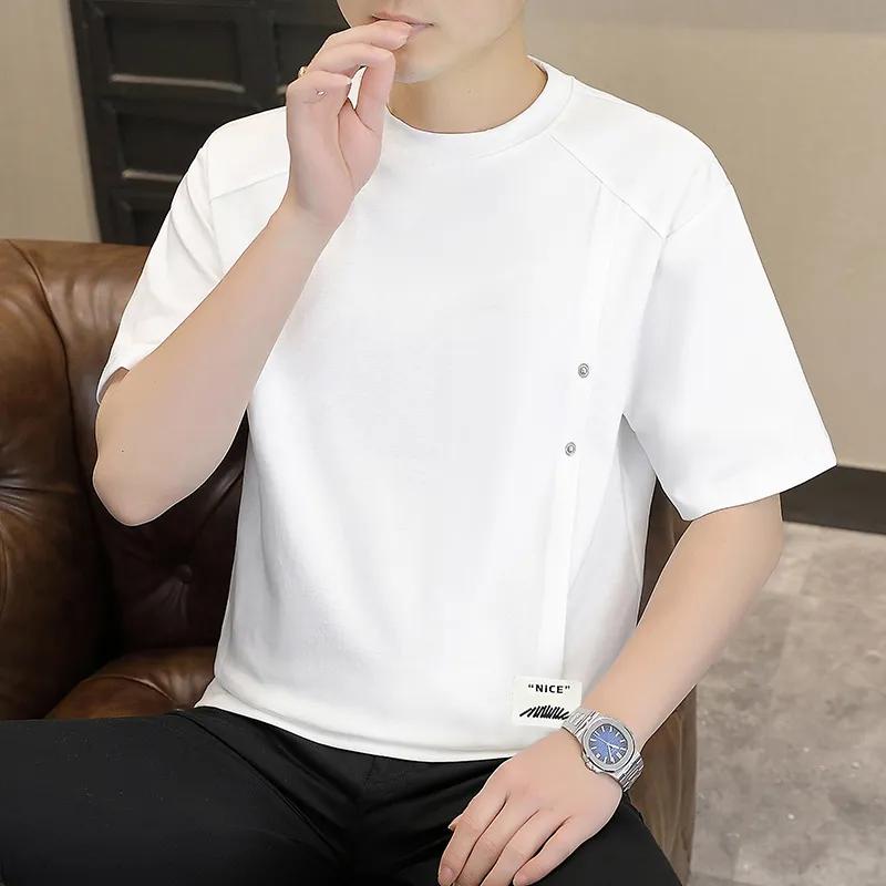 

Men s Decorative Button Detail Crew Neck Short Sleeve Cotton T-Shirt M белый