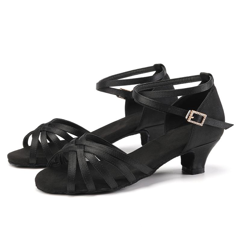 Kız Çocuk Latin Dans Ayakkabıları Alçak Topuk Kadın Balo Salonu Tango Sandaletleri 4CM Topuk