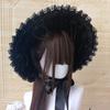 Sombrero Bonnet Gótico de Chica Negra Oscura Vintage Victoriano Cosplay Lolita Precioso Sombrero de Encaje Tocado