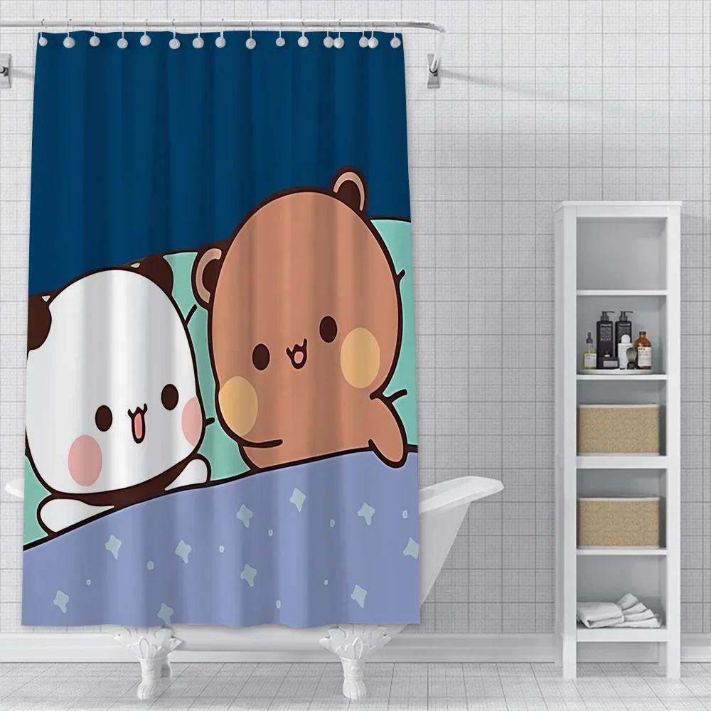 Cartoon Q-Quarto B-Bubu and Dudu Shower Curtain Waterproof Polyester Fabric Bath Curtains Home Bathroom Decor Curtain With Hook