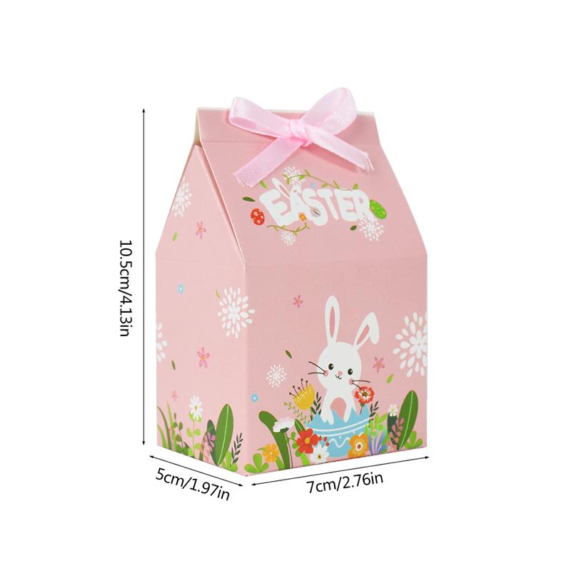 12pcs House Shape Easter Gift Box Cartoon Rabbit Egg Candy Cookie Packing Box Happy Easter Party Decoration Supplies with Ribbon