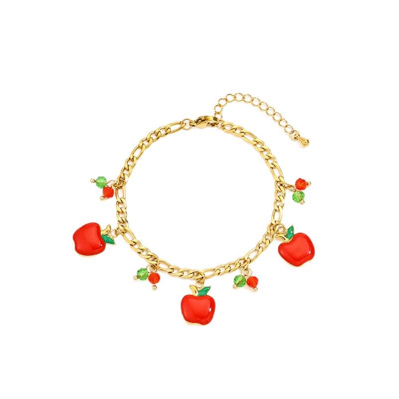 Stainless Steel Bracelet with 18K Gold-Plated Fruit Pendants and European Pastoral Charm