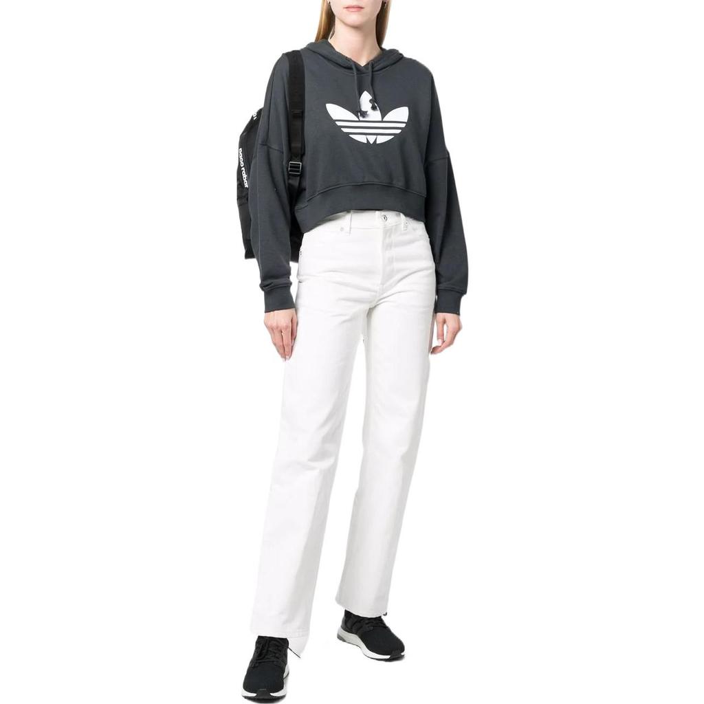 adidas Felpa Cropped Manica Lunga con Stampa Logo Solido Originals Donna Felpa Nera HU1609